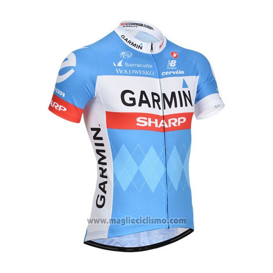 2014 Abbigliamento Ciclismo Garmin Sharp Azzurro e Bianco Manica Corta e Salopette